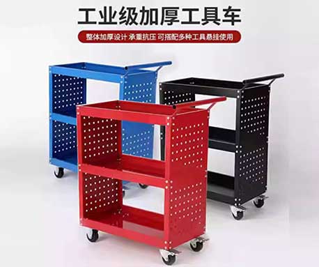 汽修推車孔板紅色3層2號三層加厚周轉(zhuǎn)車帶腳輪