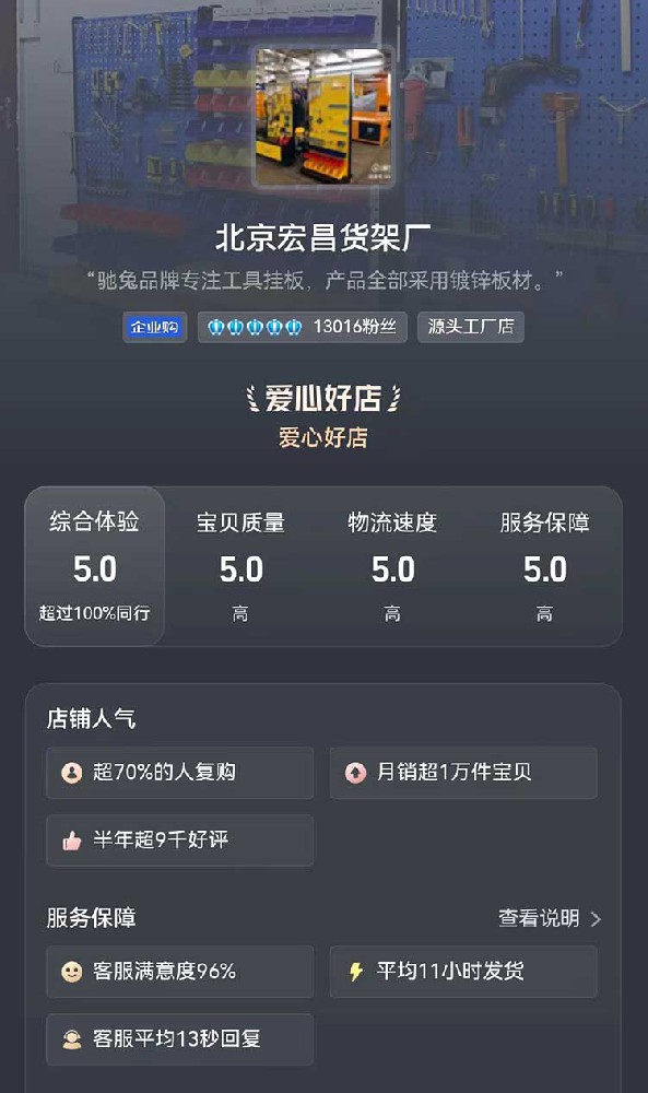 北京宏昌貨架廠(chǎng)淘寶店鋪被評(píng)為【愛(ài)心好店】【源頭工廠(chǎng)】